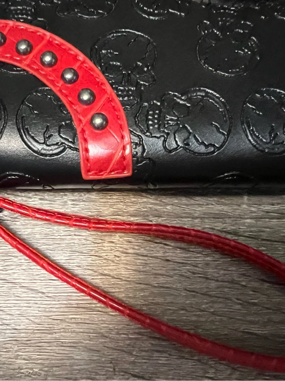 Ed Hardy Black and Red Skull-Embossed Wristlet Wallet NWT